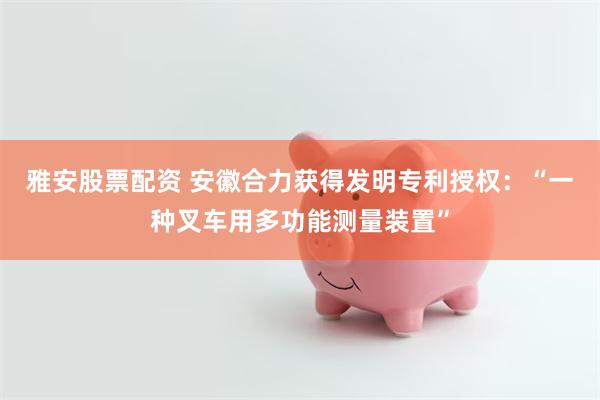 雅安股票配资 安徽合力获得发明专利授权：“一种叉车用多功能测量装置”