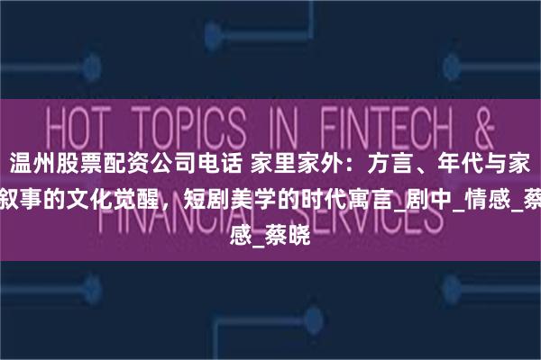 温州股票配资公司电话 家里家外：方言、年代与家庭叙事的文化觉醒，短剧美学的时代寓言_剧中_情感_蔡晓
